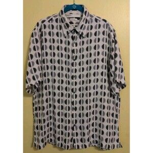 Nice Men's Perry Ellis 100% Silk Shirt Button-up Short Sleeved Shirt White Black